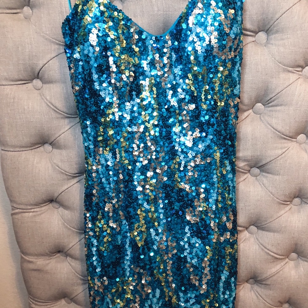 Blue short strapless dress - Picture 3 of 5